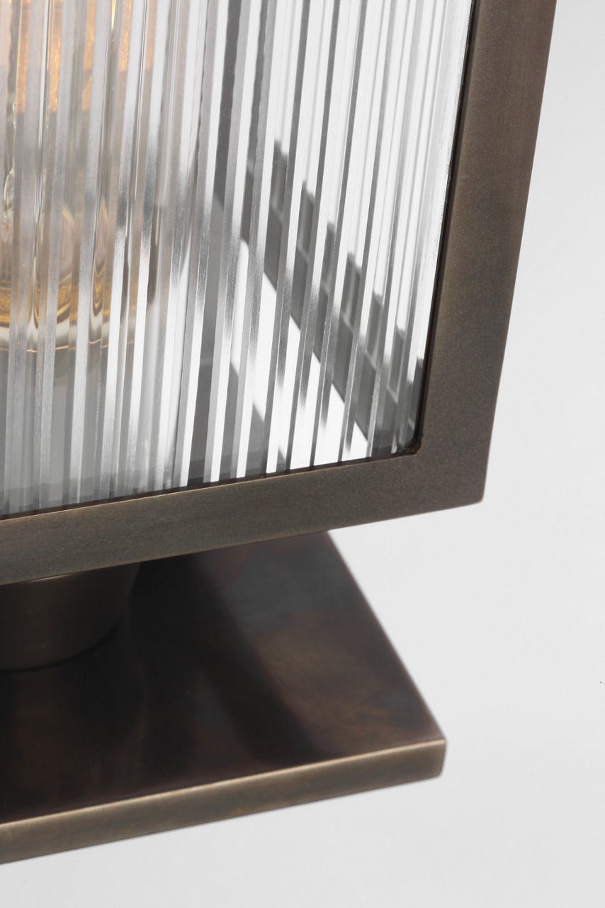 York 16" Single Box Outdoor Outdoor Sconce | Bronze | Clear Ribbed Glass