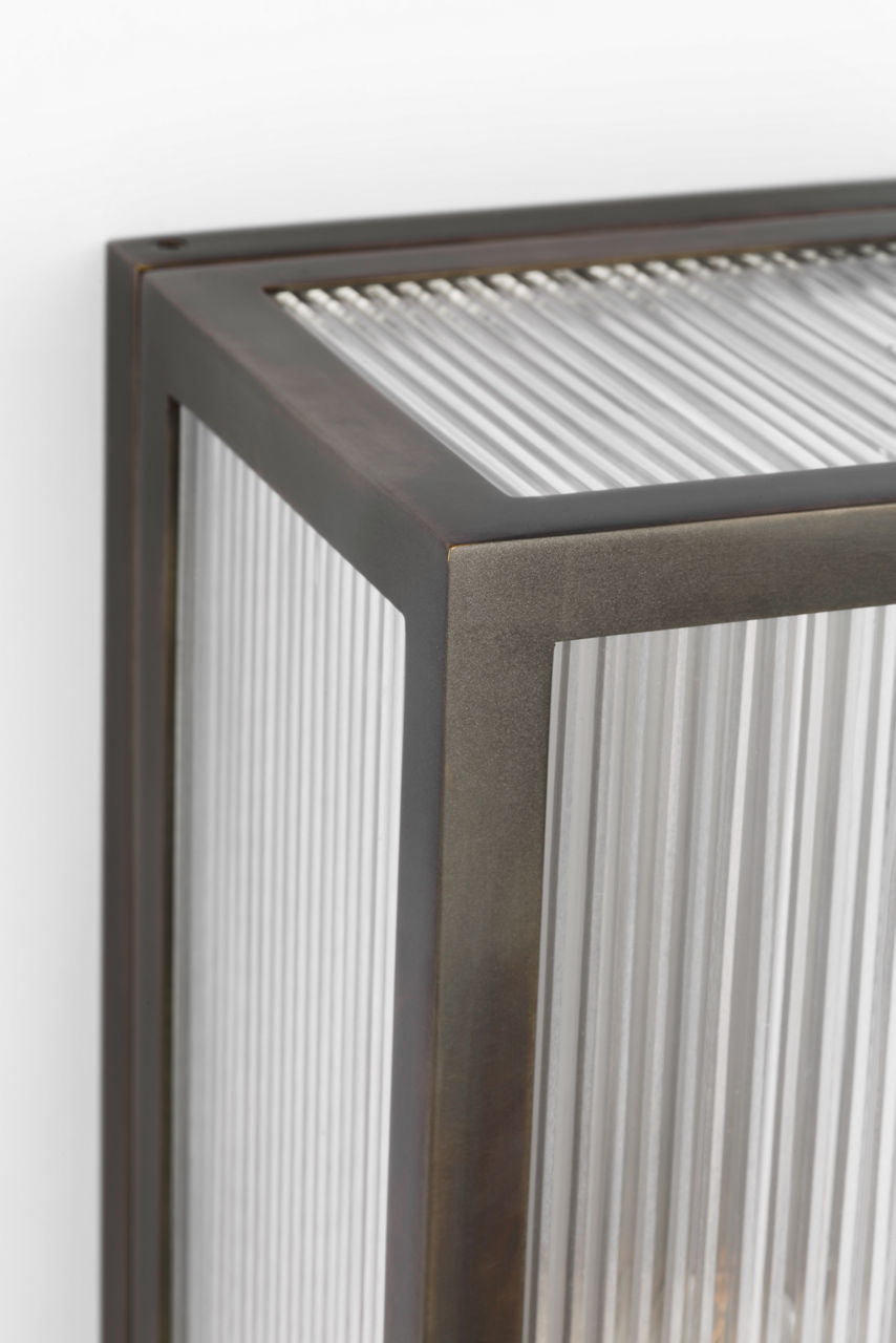 York 16" Single Box Outdoor Outdoor Sconce | Bronze | Clear Ribbed Glass