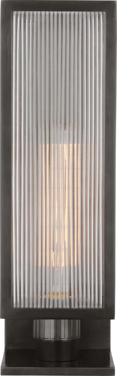 York 16" Single Box Outdoor Outdoor Sconce | Bronze | Clear Ribbed Glass