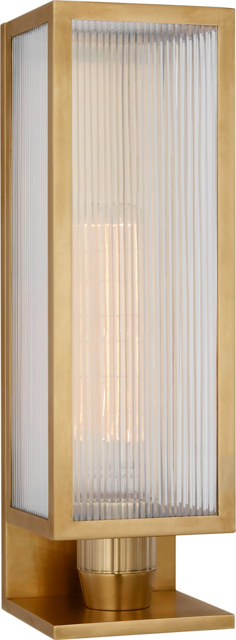 York 16" Single Box Outdoor Sconce | Soft Brass | Clear Ribbed Glass