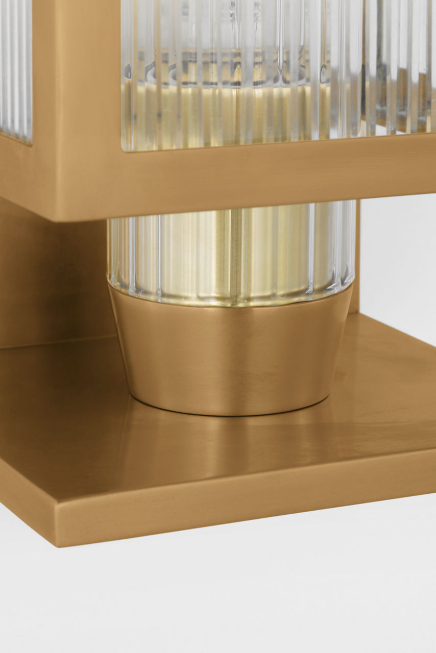 York 16" Single Box Outdoor Sconce | Soft Brass | Clear Ribbed Glass