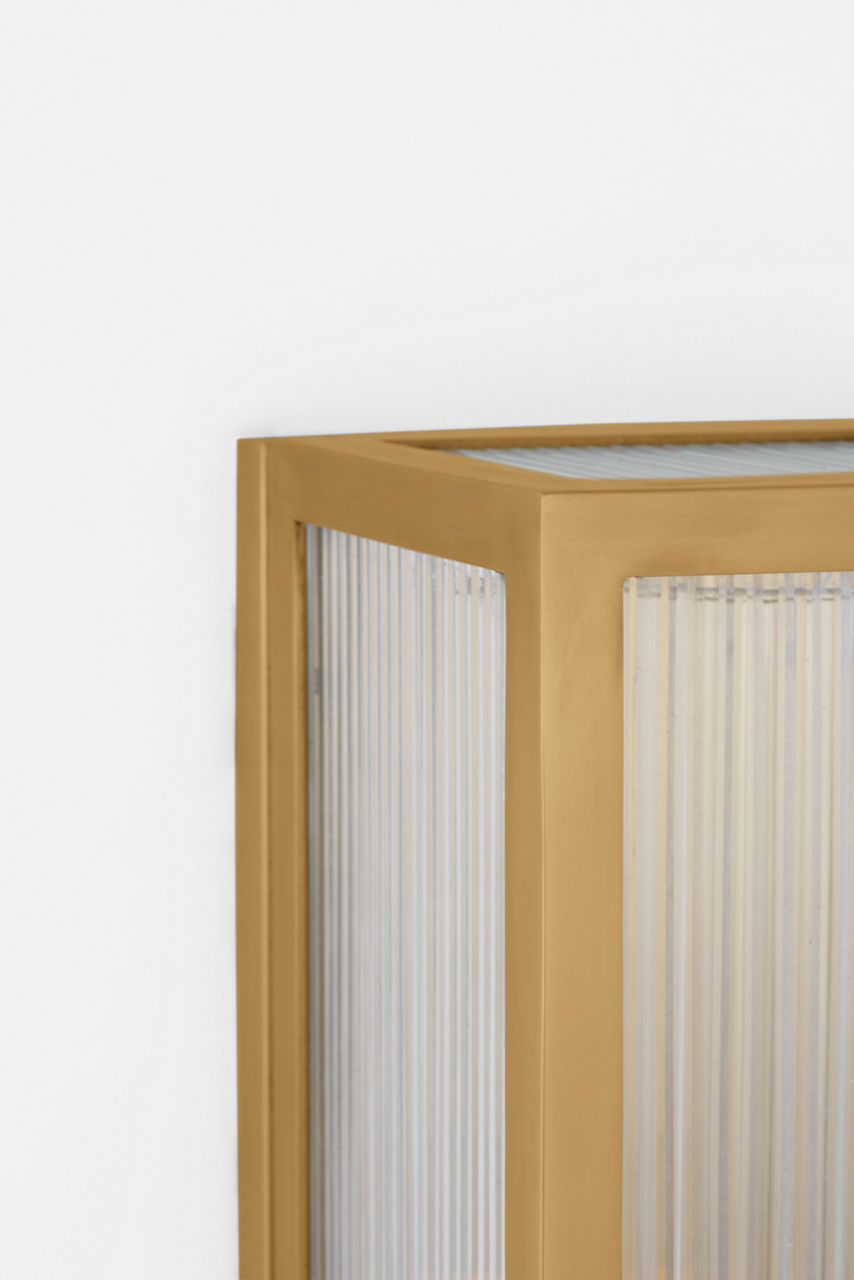 York 16" Single Box Outdoor Sconce | Soft Brass | Clear Ribbed Glass