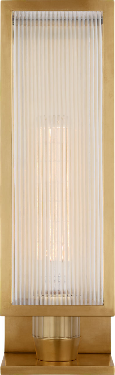 York 16" Single Box Outdoor Sconce | Soft Brass | Clear Ribbed Glass