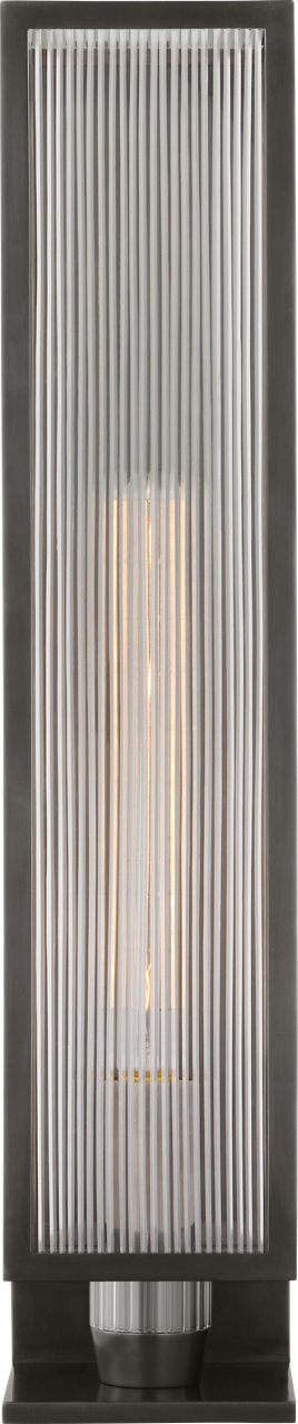 York 24" Single Box Outdoor Sconce | Bronze | Clear Ribbed Glass
