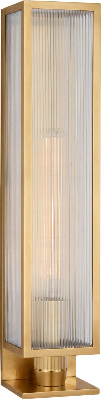 York 24" Single Box Outdoor Sconce | Soft Brass | Clear Ribbed Glass