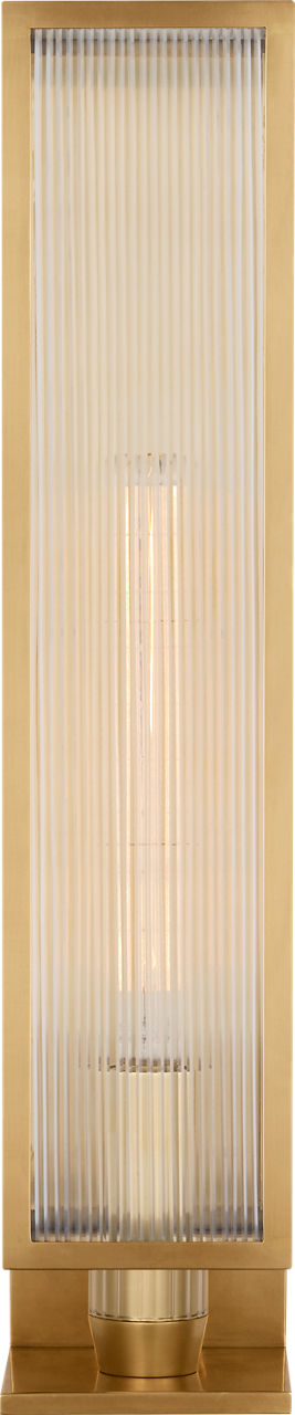 York 24" Single Box Outdoor Sconce | Soft Brass | Clear Ribbed Glass