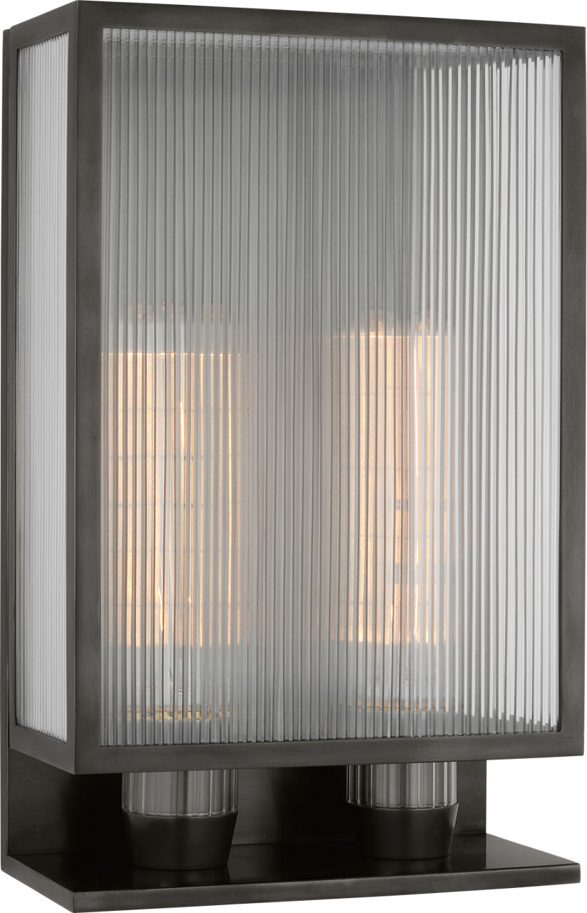 York 16" Double Box Outdoor Sconce | Bronze | Clear Ribbed Glass