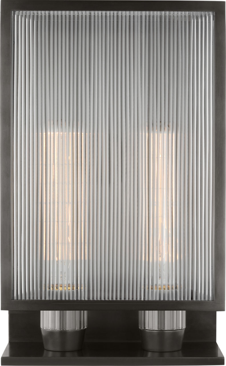 York 16" Double Box Outdoor Sconce | Bronze | Clear Ribbed Glass