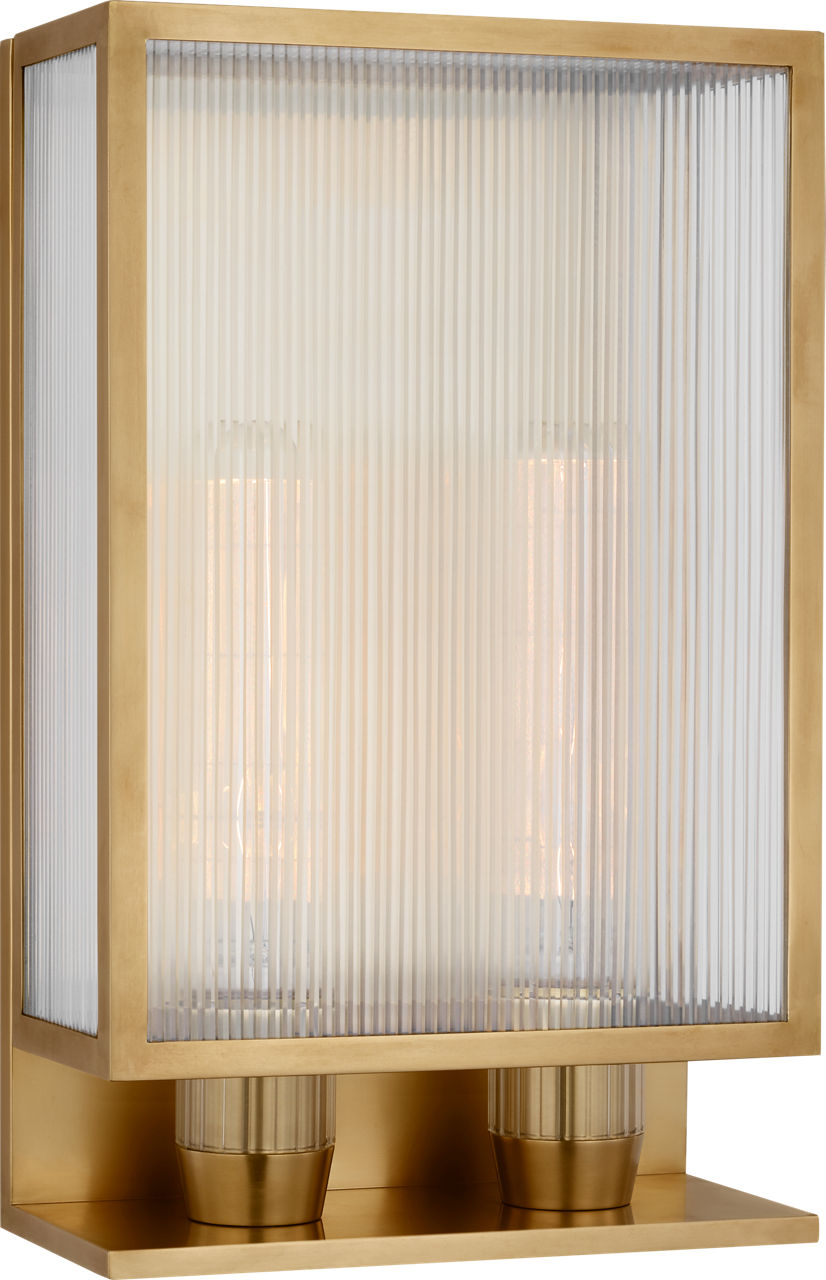 York 16" Double Box Outdoor Sconce | Soft Brass | Clear Ribbed Glass