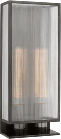 York 24" Double Box Outdoor Sconce | Bronze | Clear Ribbed Glass