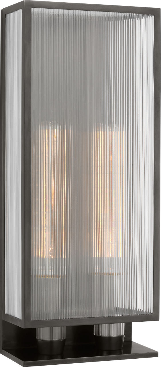 York 24" Double Box Outdoor Sconce | Bronze | Clear Ribbed Glass