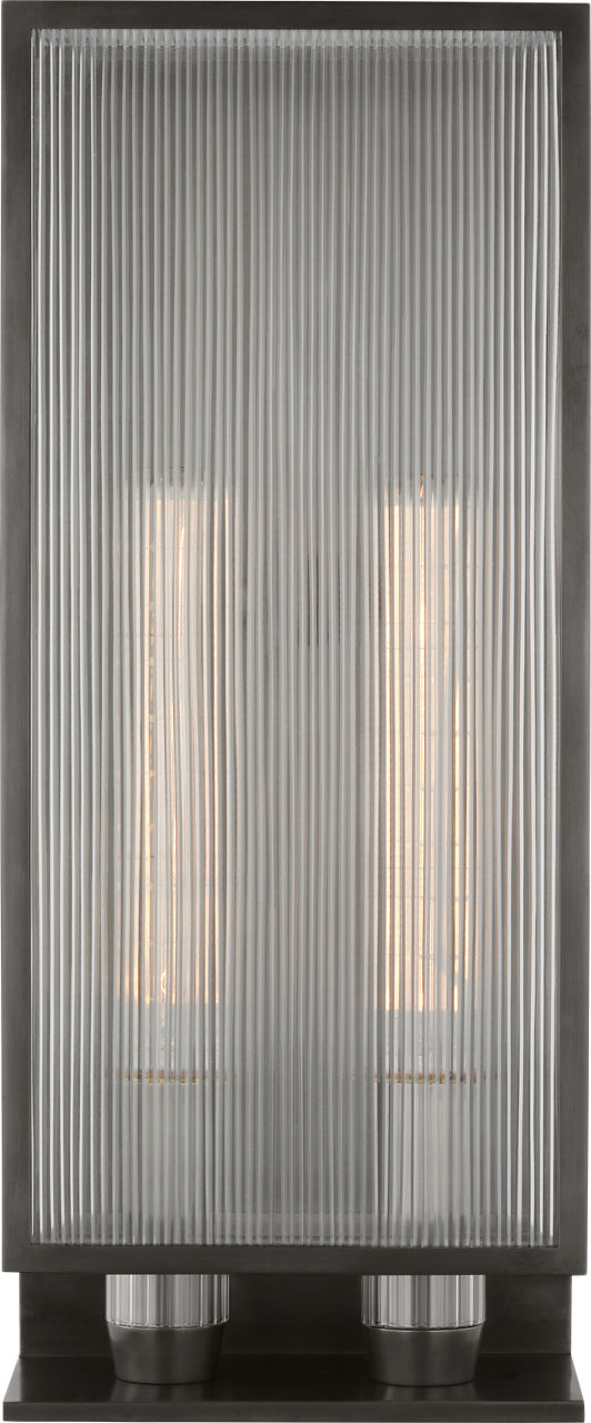 York 24" Double Box Outdoor Sconce | Bronze | Clear Ribbed Glass