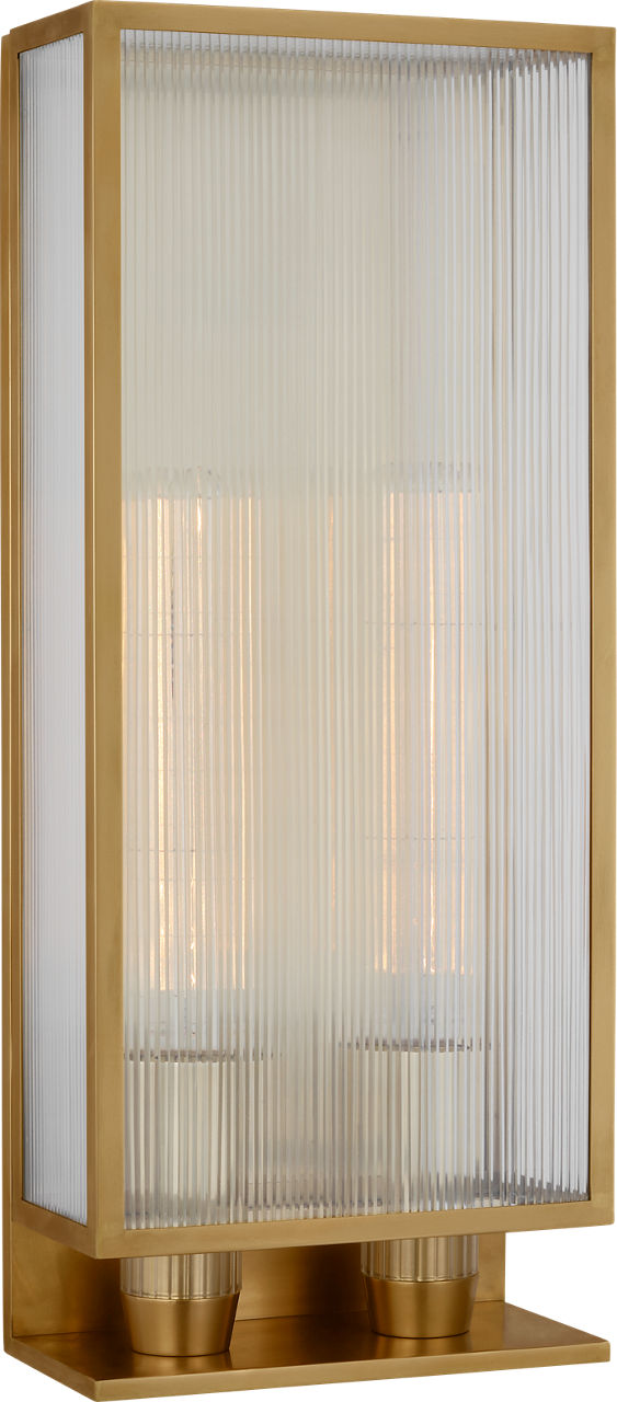 York 24" Double Box Outdoor Sconce | Soft Brass | Clear Ribbed Glass