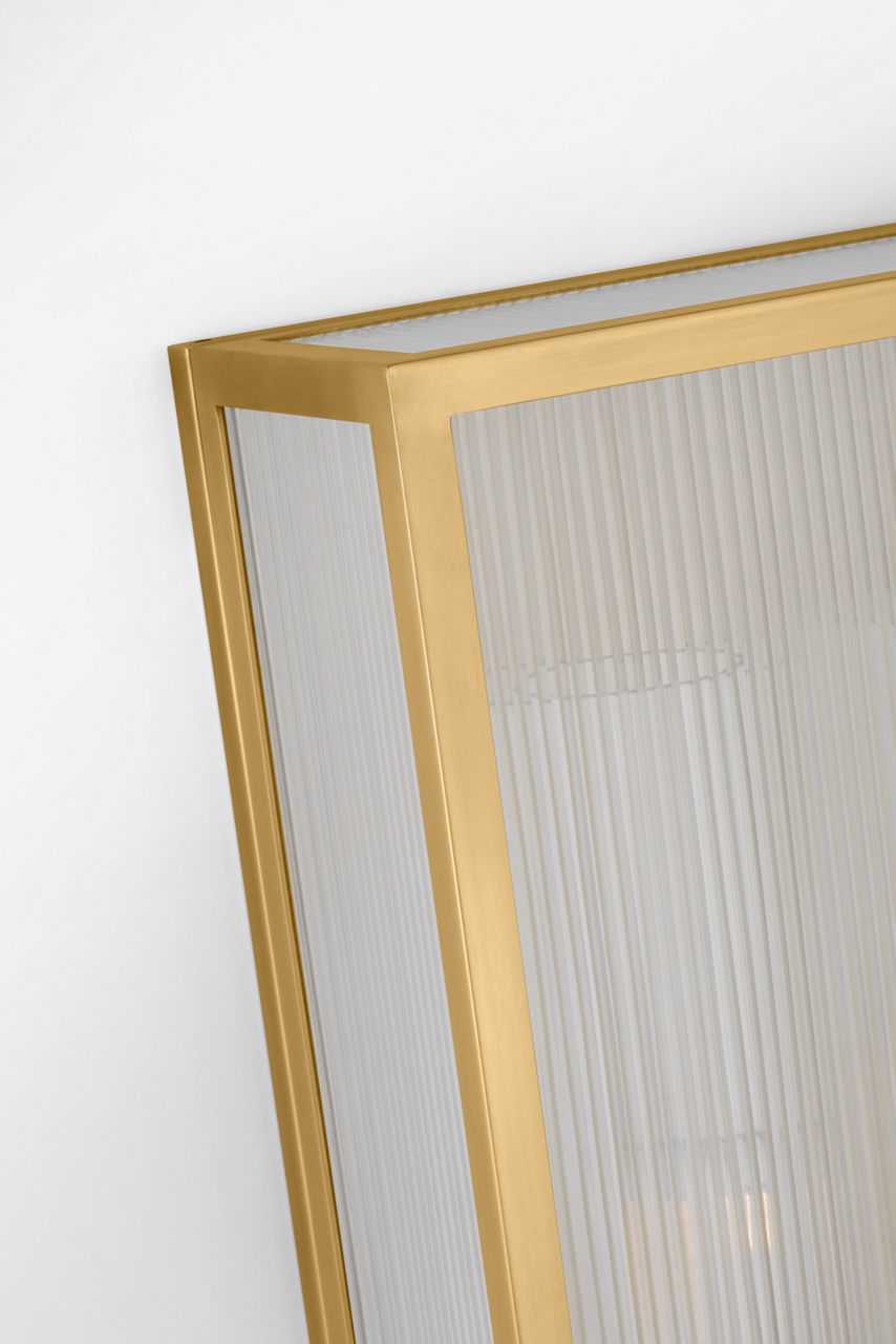 York 24" Double Box Outdoor Sconce | Soft Brass | Clear Ribbed Glass