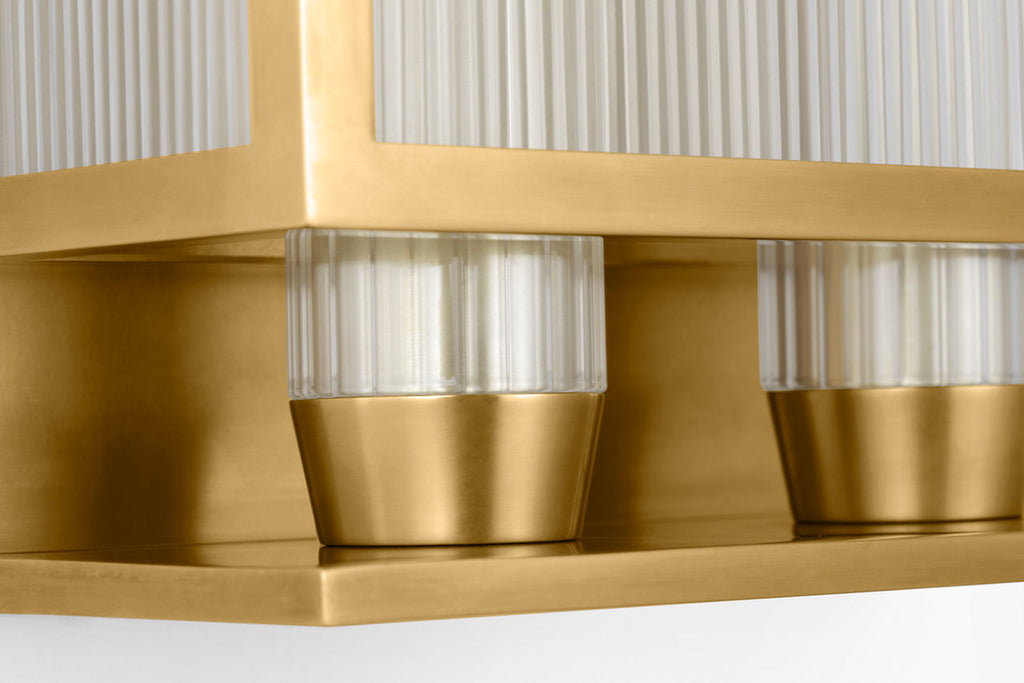 York 24" Double Box Outdoor Sconce | Soft Brass | Clear Ribbed Glass