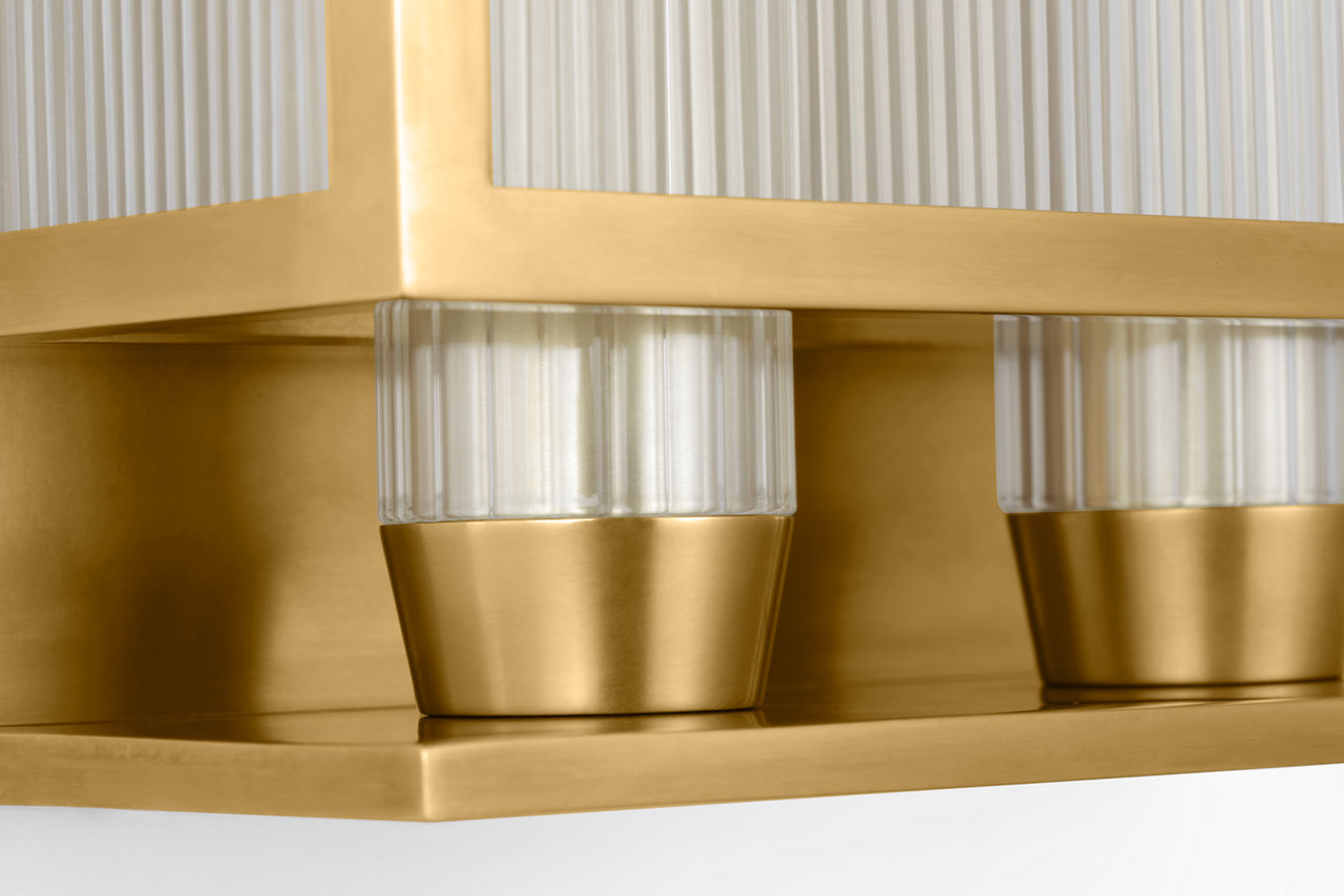 York 24" Double Box Outdoor Sconce | Soft Brass | Clear Ribbed Glass