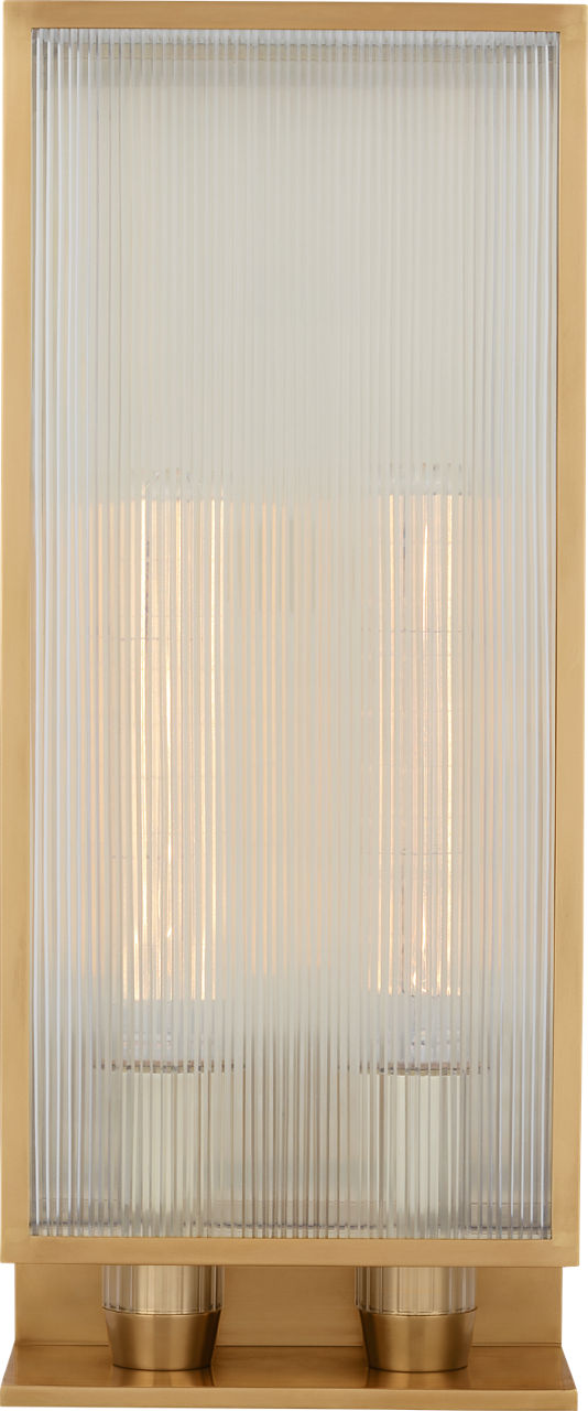 York 24" Double Box Outdoor Sconce | Soft Brass | Clear Ribbed Glass