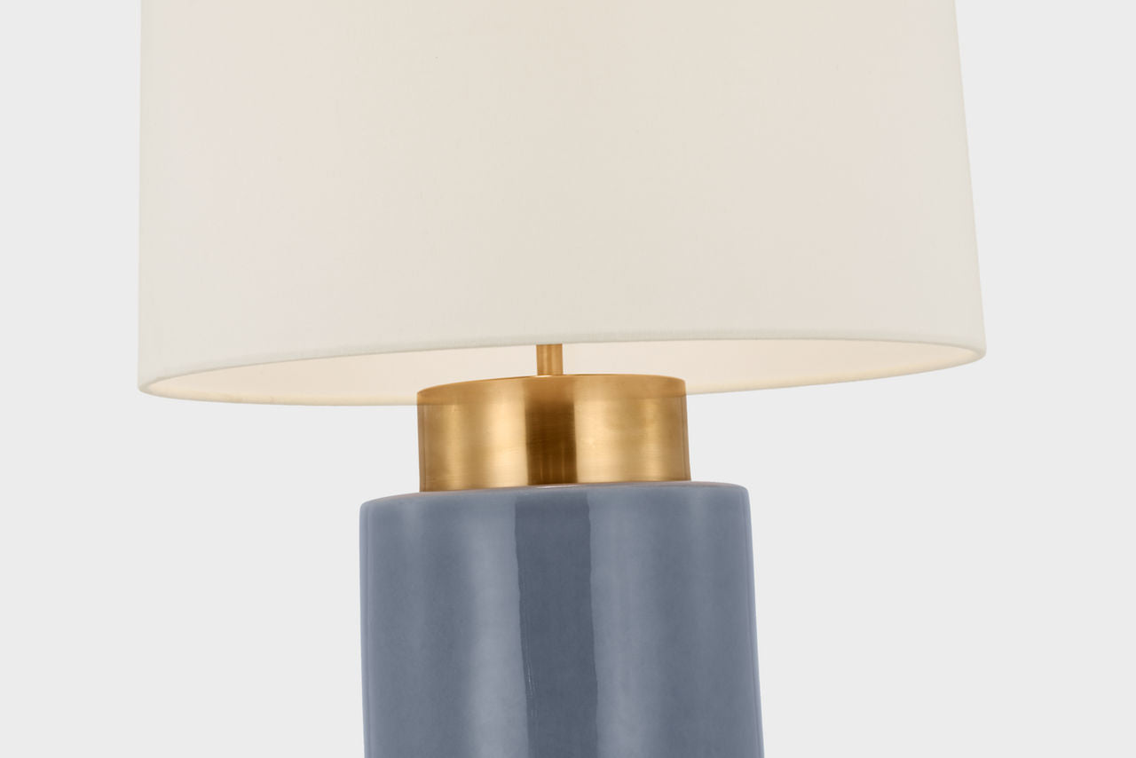 Xian 30" Table Lamp | Polar Blue Crackle and Soft Brass | Linen Shade