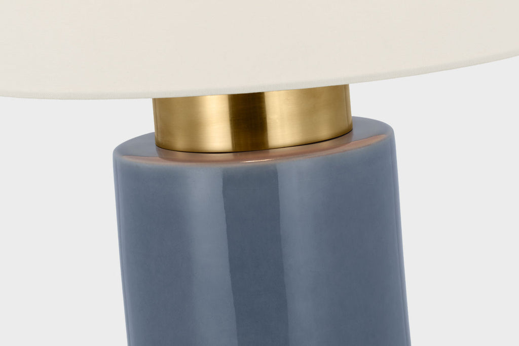 Xian 30" Table Lamp | Polar Blue Crackle and Soft Brass | Linen Shade