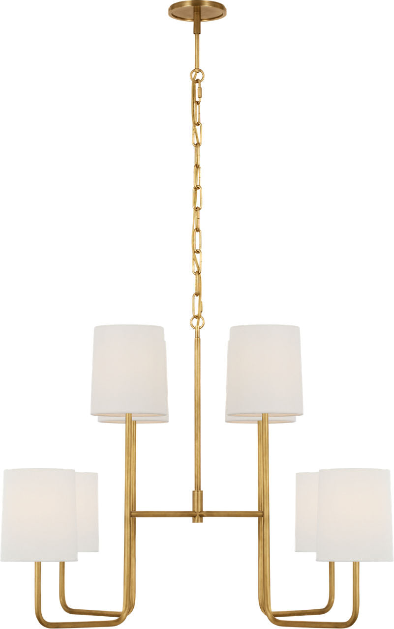 Go Lightly Extra Large Two Tier Chandelier | Soft Brass | Linen Shades