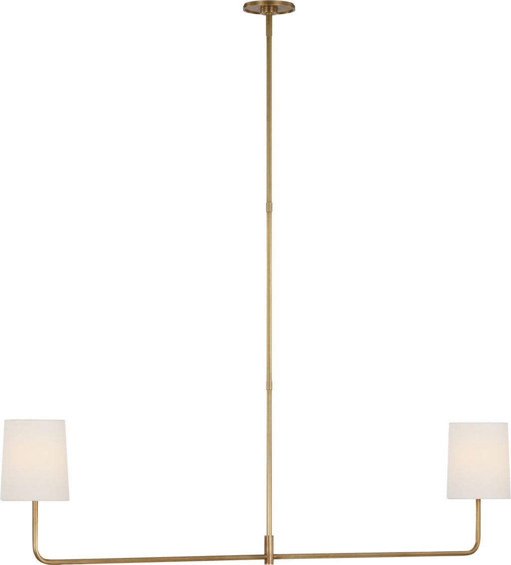 Go Lightly 54" Two Light Linear Chandelier | Soft Brass | Linen Shades