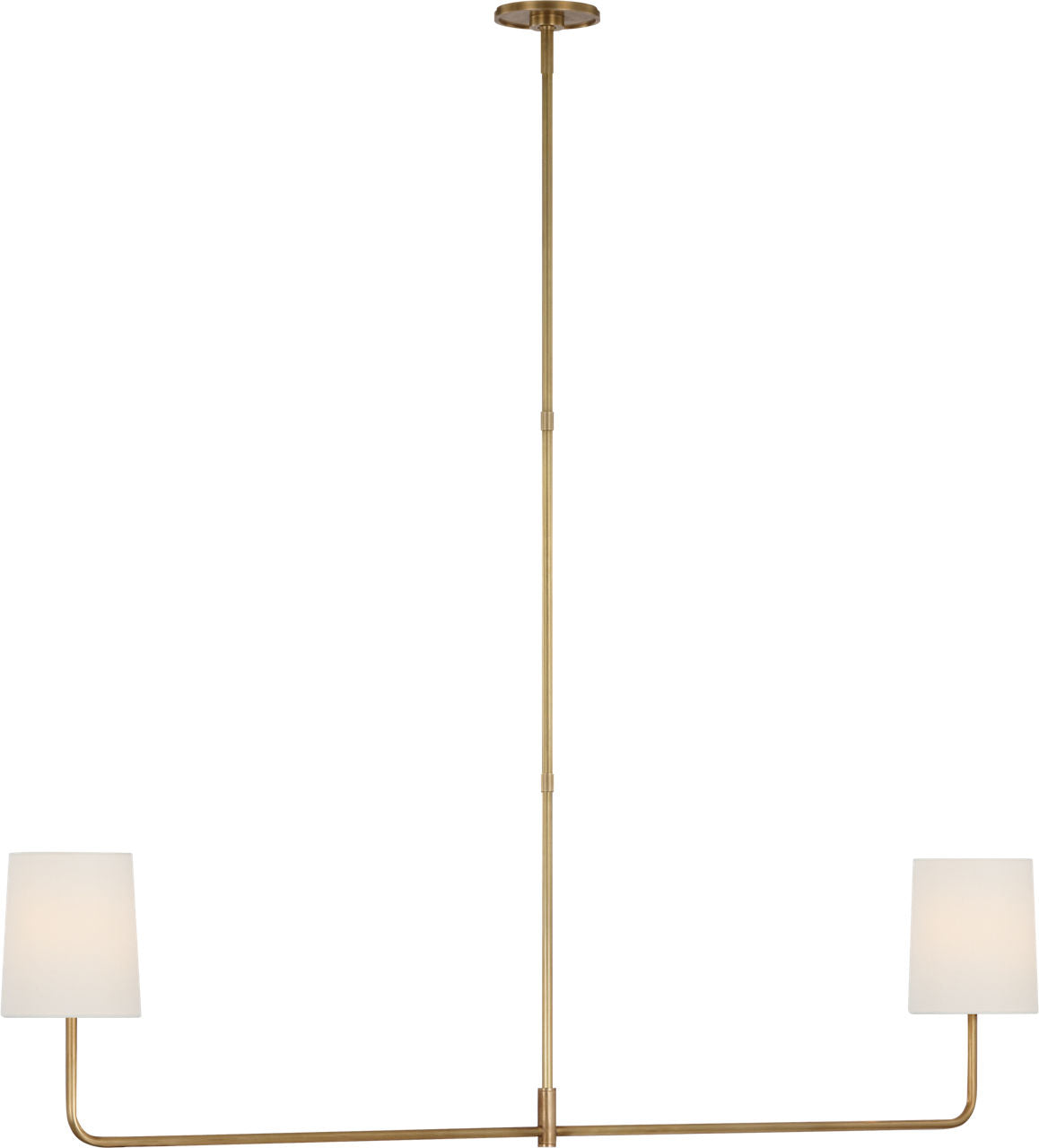 Go Lightly 54" Two Light Linear Chandelier | Soft Brass | Linen Shades