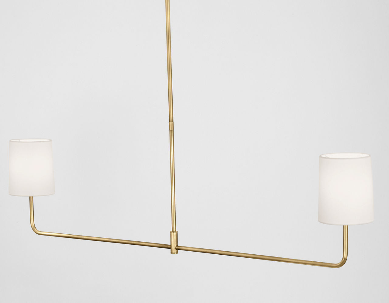 Go Lightly 54" Two Light Linear Chandelier | Soft Brass | Linen Shades