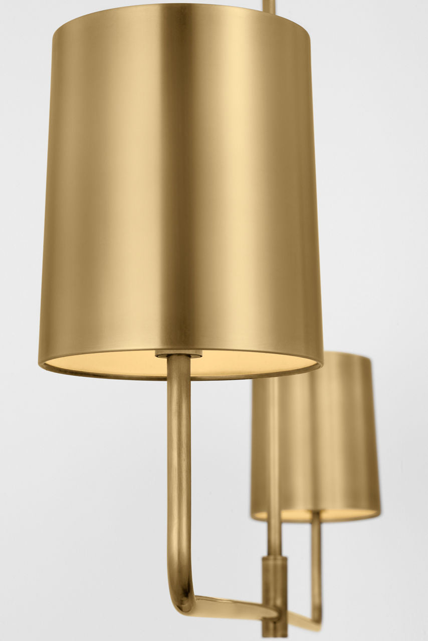 Go Lightly 54" Two Light Linear Chandelier | Soft Brass | Soft Brass Shades