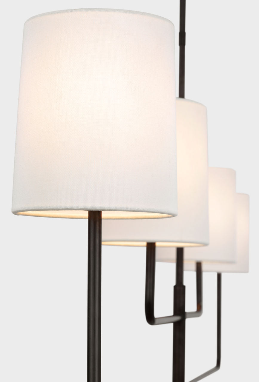 Go Lightly 70" Four Light Linear Chandelier | Bronze | Linen Shades