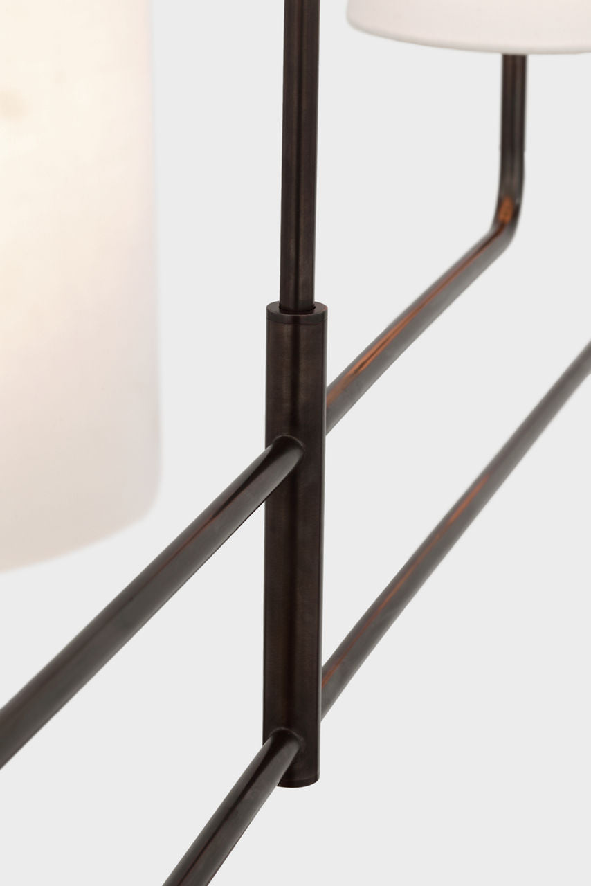 Go Lightly 70" Four Light Linear Chandelier | Bronze | Linen Shades