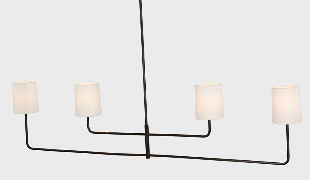 Go Lightly 70" Four Light Linear Chandelier | Bronze | Linen Shades