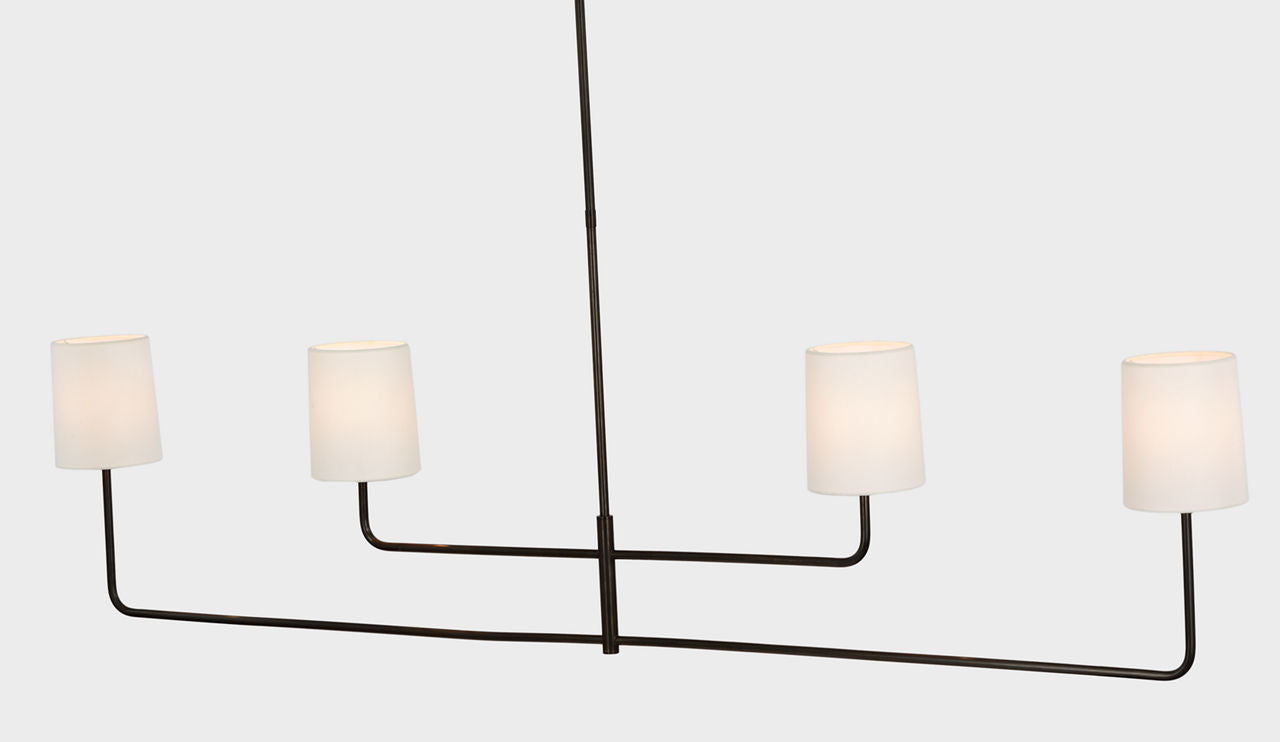 Go Lightly 70" Four Light Linear Chandelier | Bronze | Linen Shades