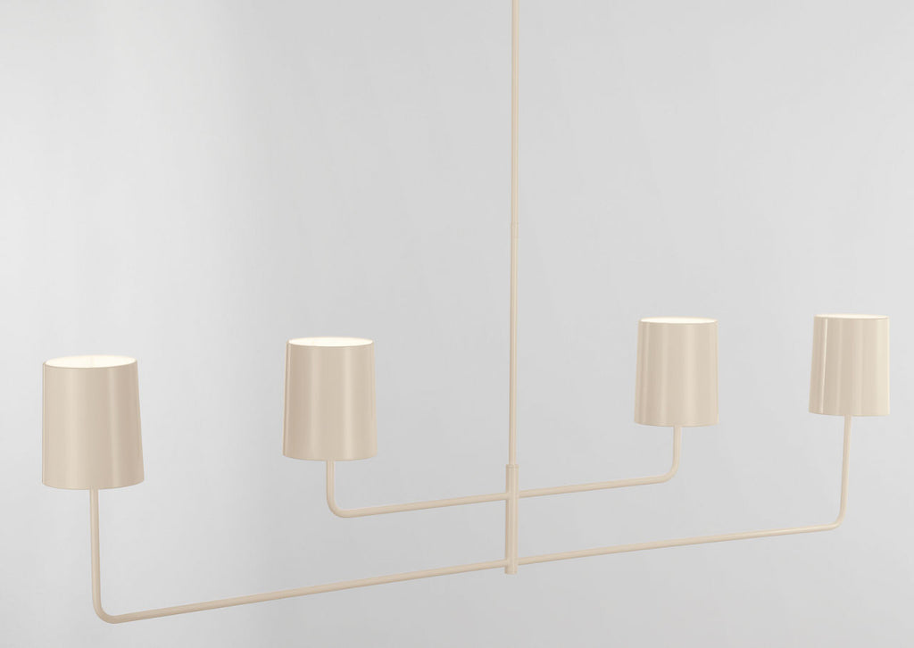 Go Lightly 70" Four Light Linear Chandelier | China White | China White Shades