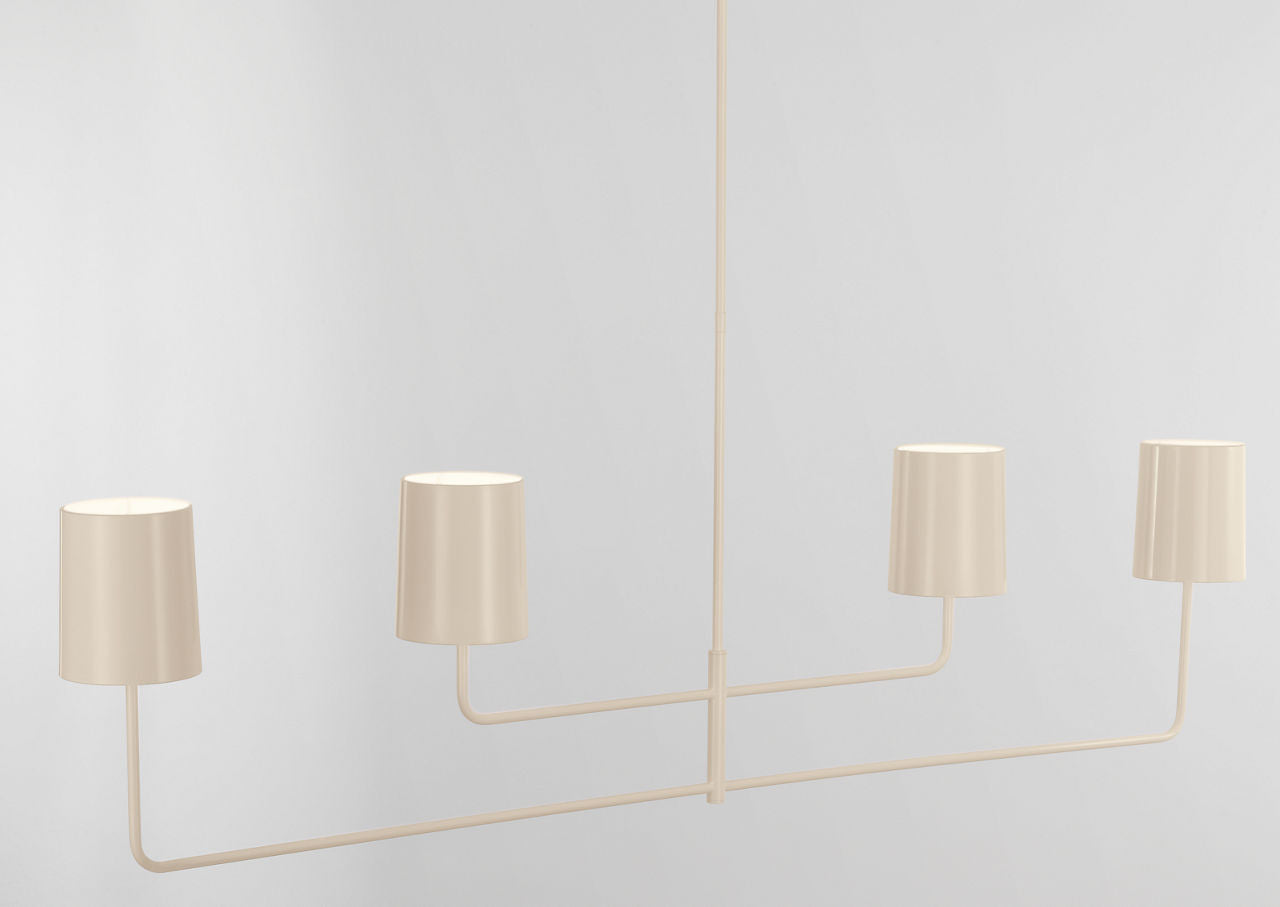 Go Lightly 70" Four Light Linear Chandelier | China White | China White Shades
