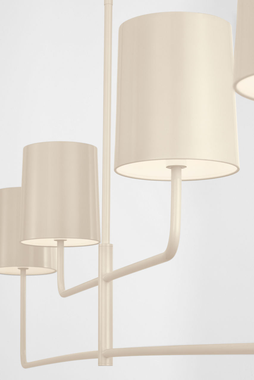 Go Lightly 70" Four Light Linear Chandelier | China White | China White Shades