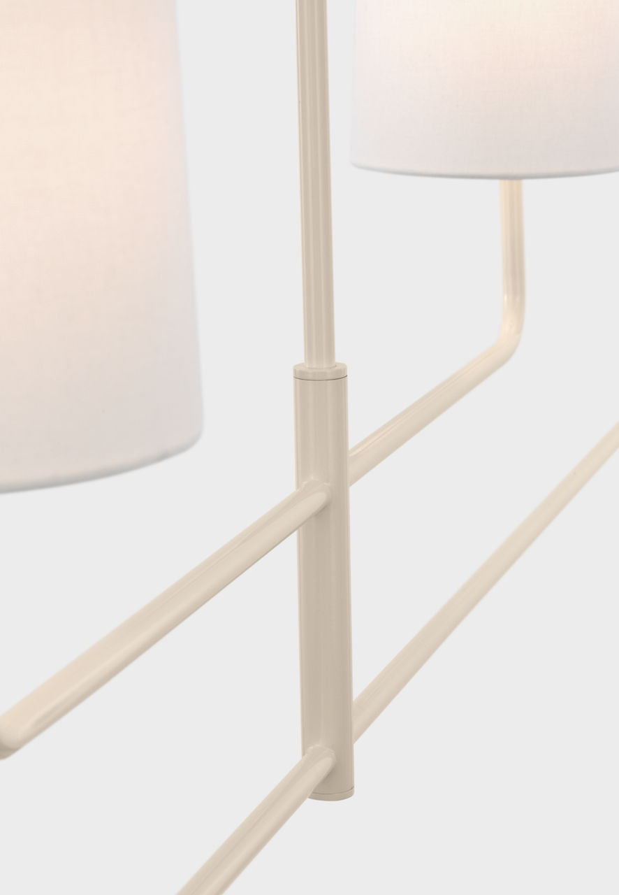 Go Lightly 70" Four Light Linear Chandelier | China White | Linen Shades