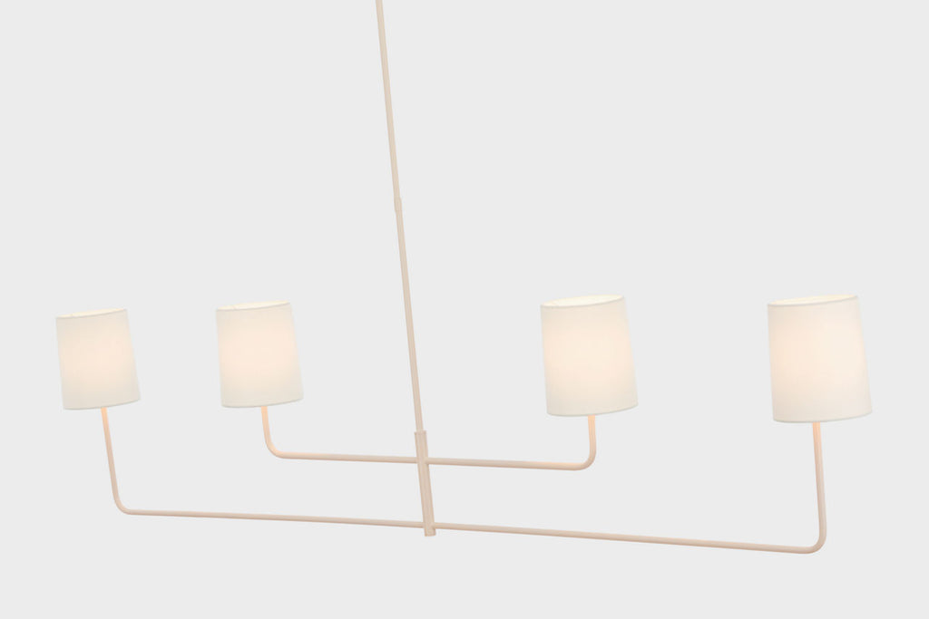 Go Lightly 70" Four Light Linear Chandelier | China White | Linen Shades