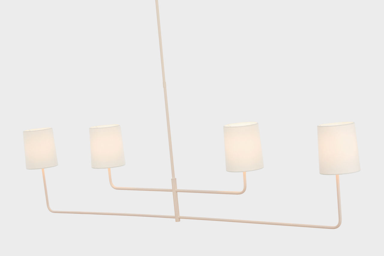 Go Lightly 70" Four Light Linear Chandelier | China White | Linen Shades