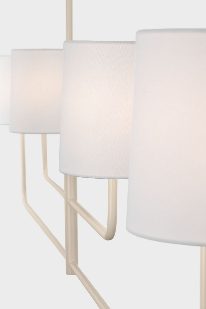 Go Lightly 70" Four Light Linear Chandelier | China White | Linen Shades