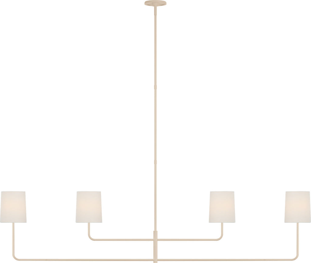 Go Lightly 70" Four Light Linear Chandelier | China White | Linen Shades