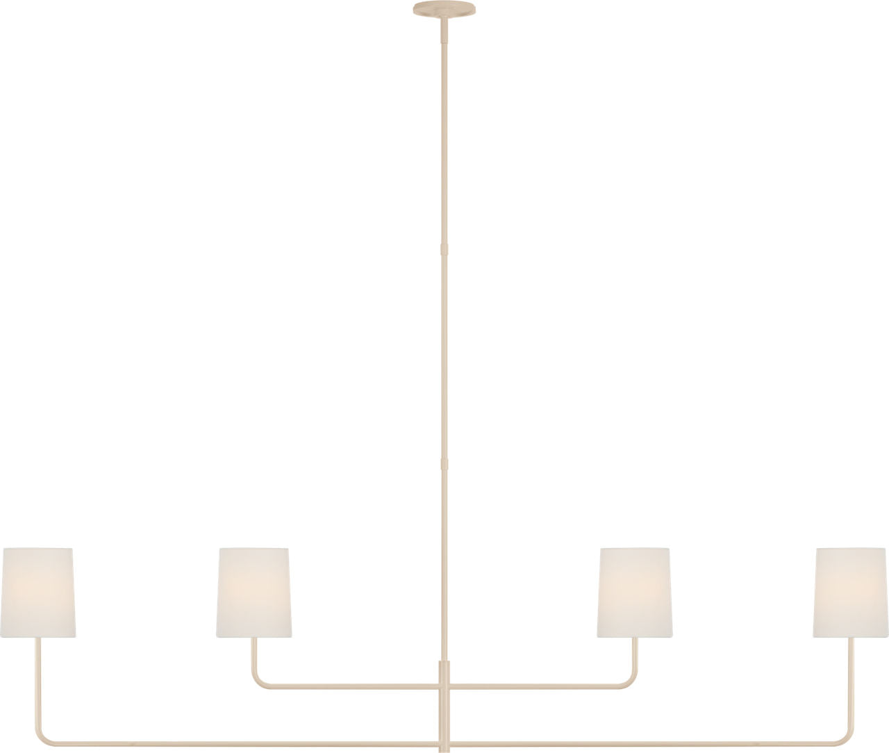 Go Lightly 70" Four Light Linear Chandelier | China White | Linen Shades