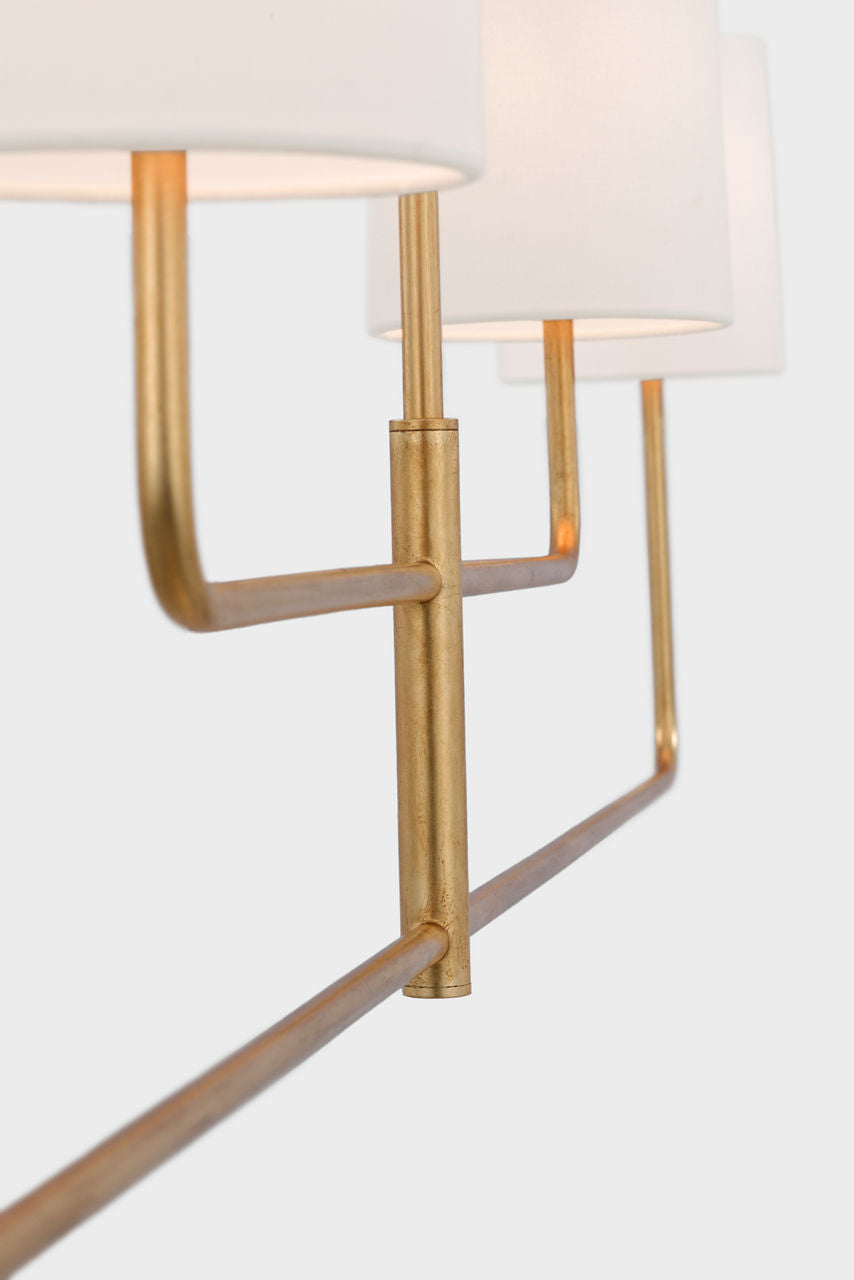 Go Lightly 70" Four Light Linear Chandelier | Gild | Linen Shades
