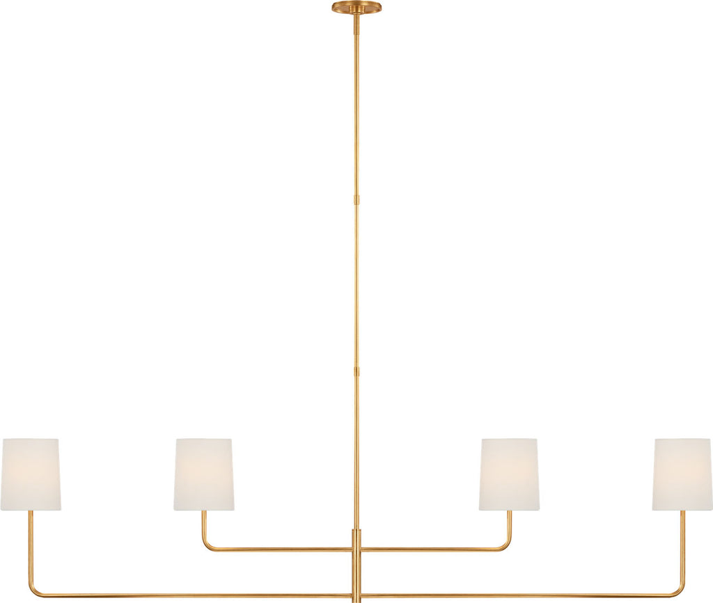 Go Lightly 70" Four Light Linear Chandelier | Gild | Linen Shades