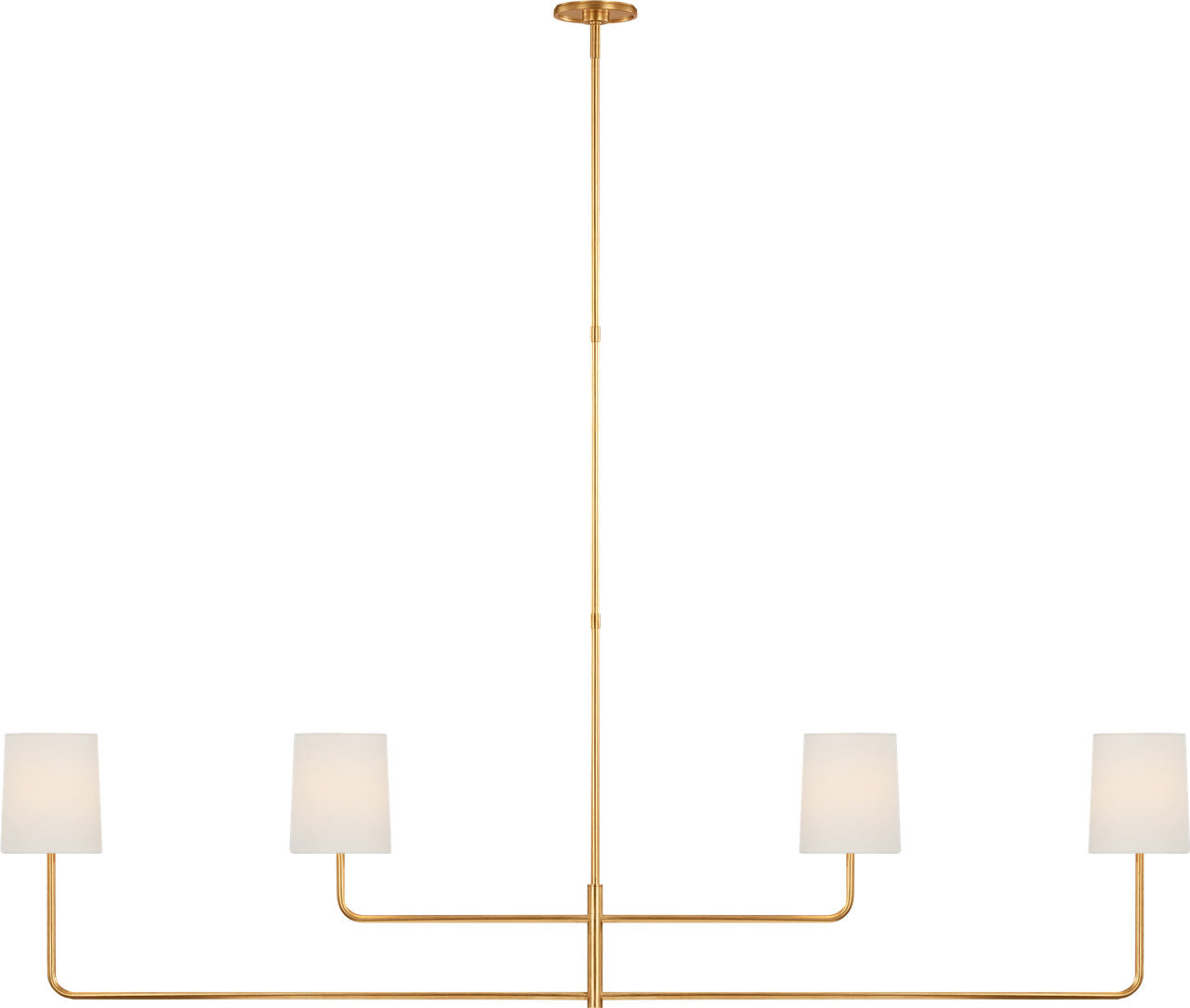 Go Lightly 70" Four Light Linear Chandelier | Gild | Linen Shades
