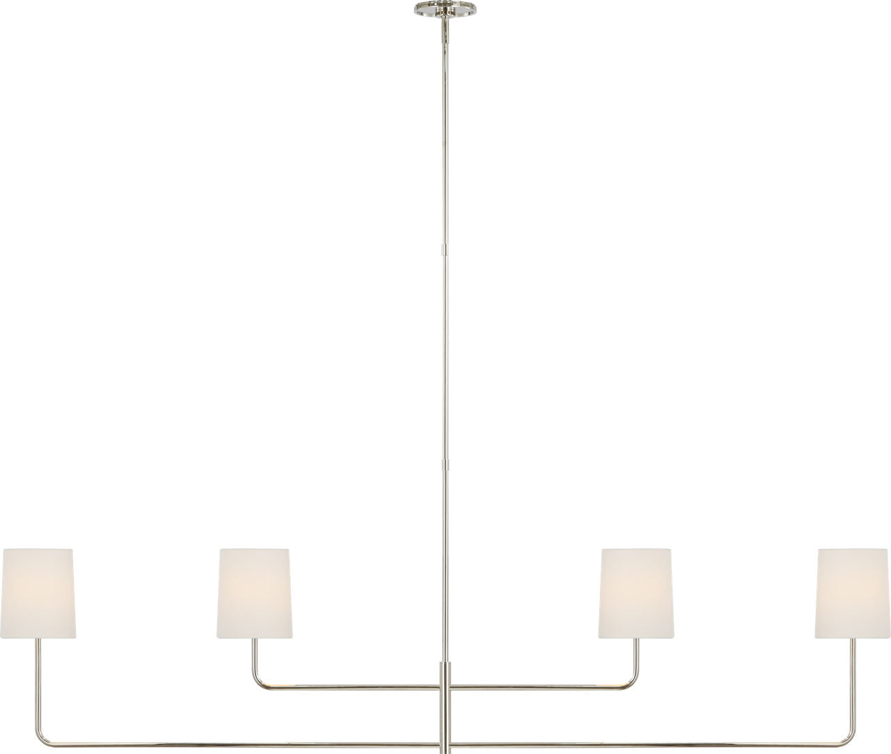Go Lightly 70" Four Light Linear Chandelier | Polished Nickel | Linen Shades