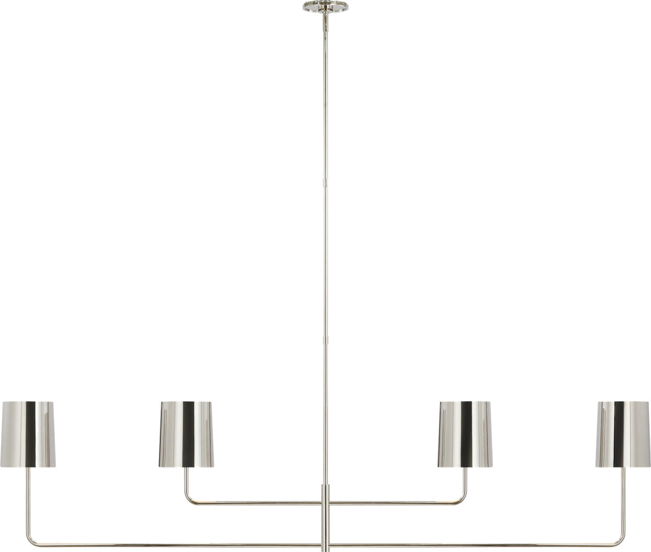 Go Lightly 70" Four Light Linear Chandelier | Polished Nickel | Polished Nickel Shades