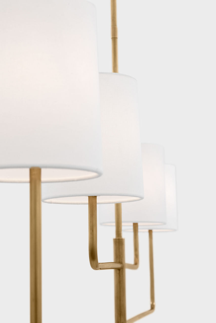 Go Lightly 70" Four Light Linear Chandelier | Soft Brass | Linen Shades
