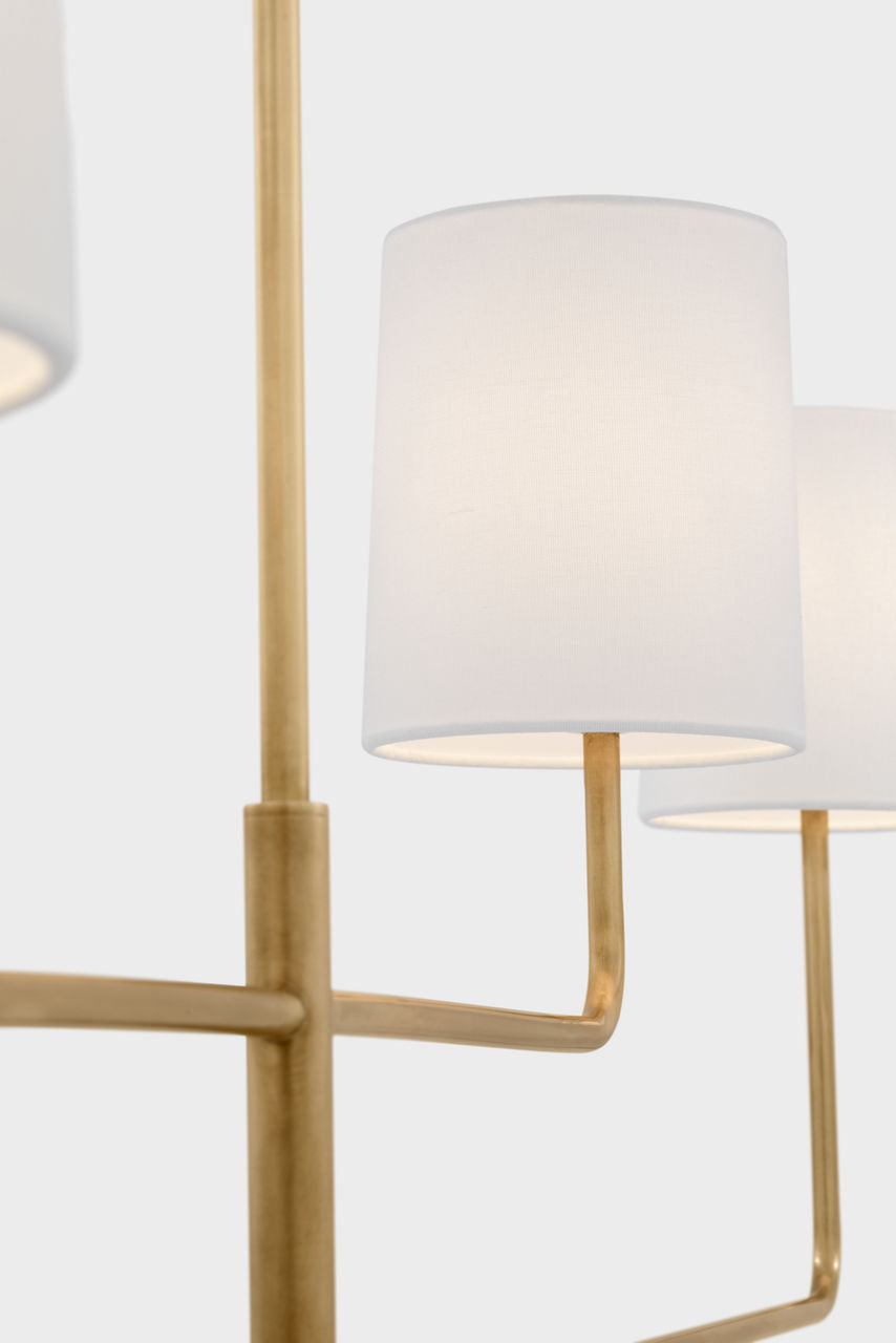 Go Lightly 70" Four Light Linear Chandelier | Soft Brass | Linen Shades