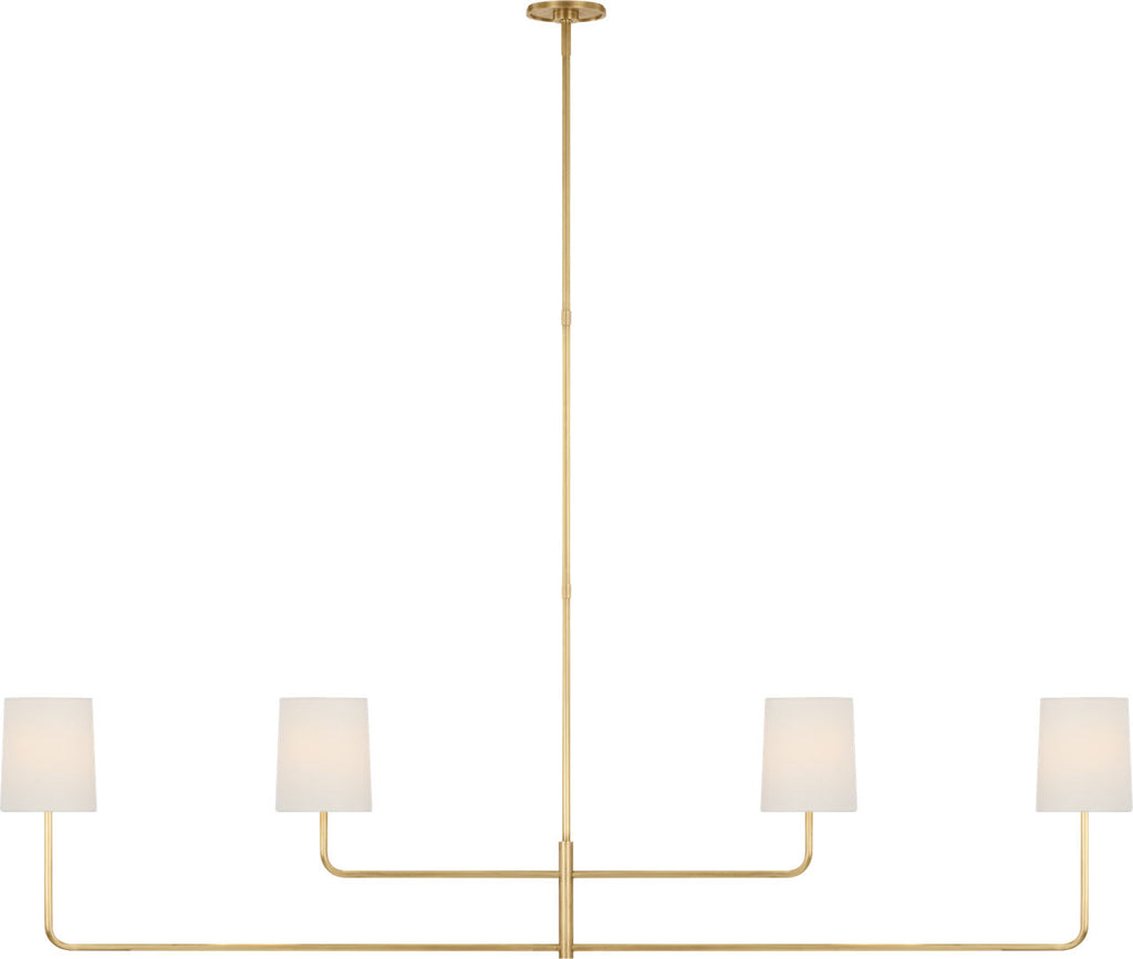 Go Lightly 70" Four Light Linear Chandelier | Soft Brass | Linen Shades