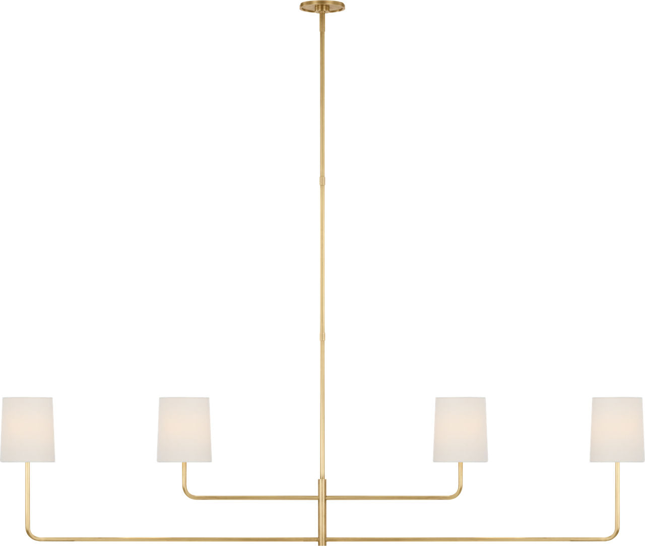 Go Lightly 70" Four Light Linear Chandelier | Soft Brass | Linen Shades